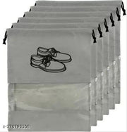 Grey Non-Woven Shoe Cover Bags Pack of 6 - Portable Travel Shoe Storage Pouches with Clear View PVC Window & Drawstring Closure | Dustproof & Moisture-Resistant Footwear Organizer Bags for Sneakers, Heels, Oxfords & Sports Shoes