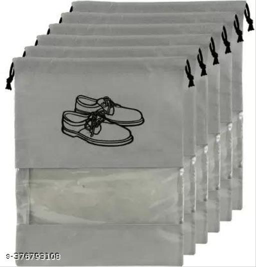 Grey Non-Woven Shoe Cover Bags Pack of 6 - Portable Travel Shoe Storage Pouches with Clear View PVC Window & Drawstring Closure | Dustproof & Moisture-Resistant Footwear Organizer Bags for Sneakers, Heels, Oxfords & Sports Shoes
