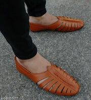 Tan Men's Laser Cut Fally Ethnic Criss Cross Slip On Juttis and Mojaris for Wedding|Party|Occasions|Fashion|Stylish|Outdoor|Indoor|Lightweight|Shoes with Anti Skid Sole