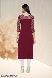 Polyster/Crepe fabric-Casual And Round-Neck 3/4 Length Sleeves Maroon Kurti (42"Inches)