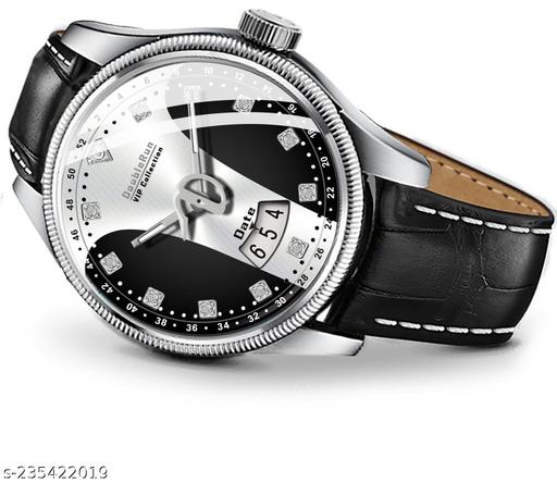 3D Glass Date Display Dial Leather Belt Analog Watch - for Men