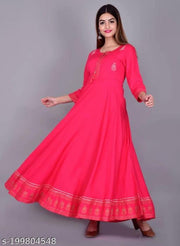 RUDRAKSH Women's Embroidered Rayon Anarkali Kurta|Gown for Women|Flared Kurta for Women|Women's Rayon Printed Flared Anarkali Kurti| Anarkali Kurti for Women & Girls