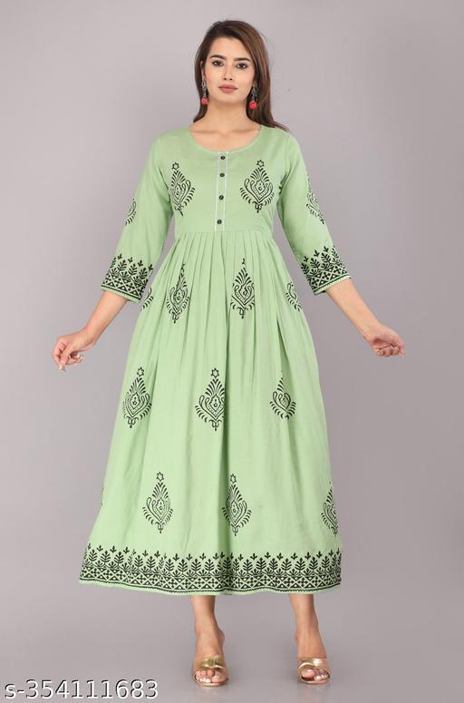 Green Anarkali Gown | Ethnic Party Wear & Wedding Collection With Hand Block Print