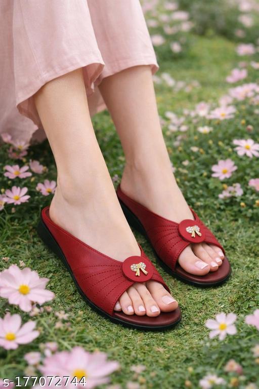 Unique Sandals Red Slipper for Women , Women's Fashion Sandal Faux Leather, Comfortable & Stylish Wedges Ideal for Casual & Formal Occasions, Comfortable Lycra Slippers For Women, Flats for Women Stylish Latest Girls Unique