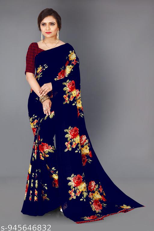 Women Floral Printed Georgette Saree with Unstitched Blouse Piece