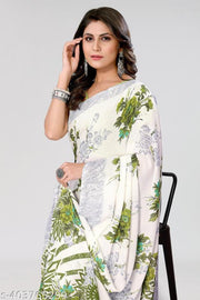 Women's Trendy Floral  Printed  Georgette Saree with Blouse Material