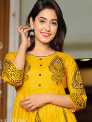 Mustard Rayon Kurti |summer attire fot girls | office clothes for girls |Indian attire for girls |Regular Fit Kurti |Long designer kurti for women |Cotton blended rayon kurti | soft material kurti for women |