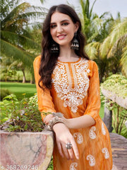 Women's Orange  Georgette Embroidered  Kurta