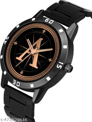 Prathshya Analog Round Black Dial ALPHABET A Design Stylish Black PUn Strap Classic Design Fancy Wrist Watch for Men and Boys, Pack of 1 - ALPHA-A-AVO-BLK-CDBLK