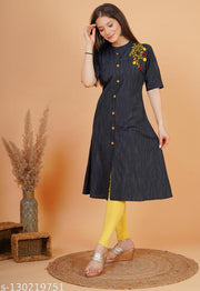 Women's cotton embroidery A-LIne kurtis