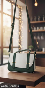 structured top-handle satchel featuring a two-tone color-block design Luvoksi Green & White Sling Bag Treio. KLEIO Green & White Solid Medium Satchel Handbag and the Sydney Spark Green Hand-held Bag.
For official going lady
