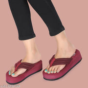 Supex Trendy Women’s Maroon Wedge Heel Slippers | Thick Platform Flip Flops with Toe Loop | Lightweight Comfortable Daily Wear Footwear
