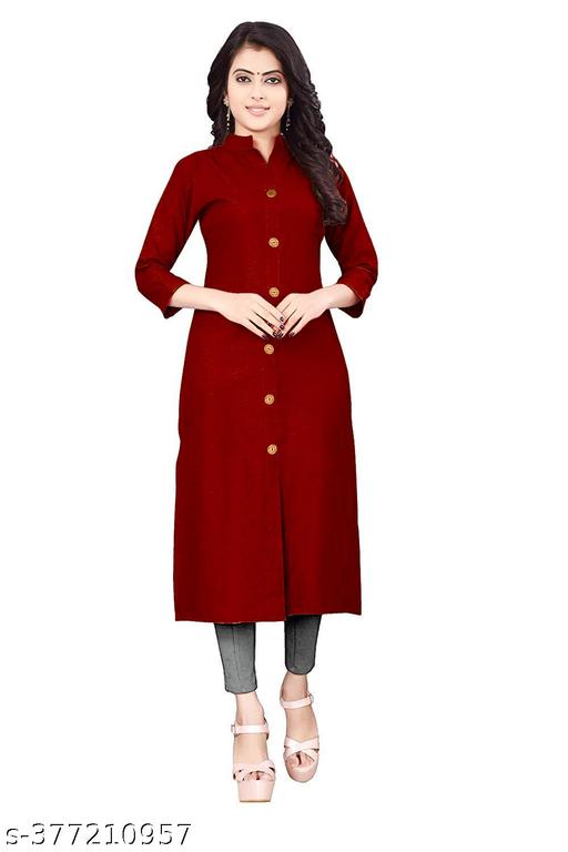 Yova Style Front Slit Cotton Straight Casual Wear Kurti Kurta For Women Regular Use With Mandarin Chinese Collar Show Button Latest Design Girls Formal Dress