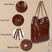 WOB worldofBags-Premium Quality Trending Design Of Chain Handle Croco Handbags and Tote Bag for Women and Girls (Tan)