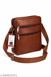 Brown Men’s PU Leather Sling Bag / Crossbody Shoulder Bag – Multipocket Travel & Casual Office Bag