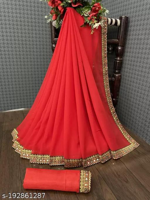NEW GEORGETTE MIRROR LACE SAREE
