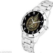 Red Robin Analogue ISLAMIC AYATULKURSI Design Round Black Dial Latest Fashion AVO SIL STEEL Strap Stylish Wrist Watch for Men and Boys, Pack of 1