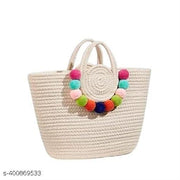 Jmk Textile pure cotton rope boho fancy Handbag Stylish Handmade bag Basket Bohemian Tote bags shoulder purse for ladies girls college office shopping travel 1pcs