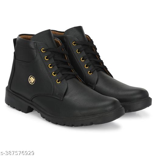 Black boot leather shoes