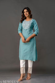 Latest Blue cotton kurti with embroidery PCWN 20