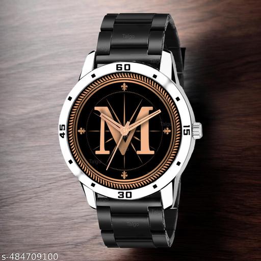 Talgo Analog Round Black Dial ALPHABET M Design Stylish Black Silicone Strap Classic Design Fancy Wrist Watch for Men and Boys, Pack of 1 - ALP-M-AVO-SIL-CDBLK