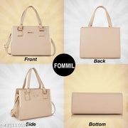 FOMMIL Ladies Handbag, Elegant Cream Sling Bag with Gold Hardware, Shoulder Strap