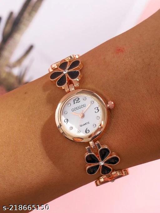 Flower Pattern Analogue Women's or Girls Watch (Rose Gold White)