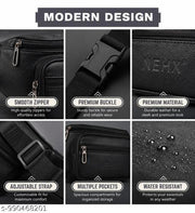 NEHX Premium Leather Waist Bag for Men & Women, Multipurpose Sling Belt Bag with Multiple Zipper Compartments, Adjustable Strap, Crossbody Chest Bag, Travel Pouch, Casual Outdoor, Office, Hiking & Daily Use Black Waist Pack