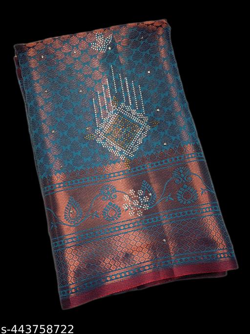 JR Handloom Mini Kundan Kanjeevaram Silk Saree with Copper Zari Work – Traditional and Trendy Design for Women and Girls – Perfect for Festive and Casual Wear
