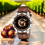 Femeo  Watches 9108 Analog Round Black Dial G Design Stylish Brown Leather Strap Classic Design Fancy Wrist Watch for Men and Boys, Pack of 1 - A07ZALPHA-G-AVO-SIL-DBRW-CRL