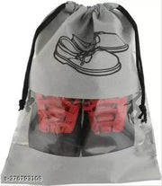 Grey Non-Woven Shoe Cover Bags Pack of 6 - Portable Travel Shoe Storage Pouches with Clear View PVC Window & Drawstring Closure | Dustproof & Moisture-Resistant Footwear Organizer Bags for Sneakers, Heels, Oxfords & Sports Shoes
