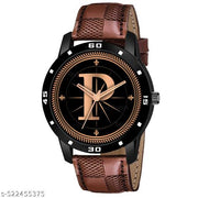 MAVIA WATCHESAnalog Round black Dial ALPHABET P Design Stylish brown Strap Classic Design Fancy Watch for Men and Boys, Pack of 1 ALPHABET P-AVO-BLK-BRW-CHL-1