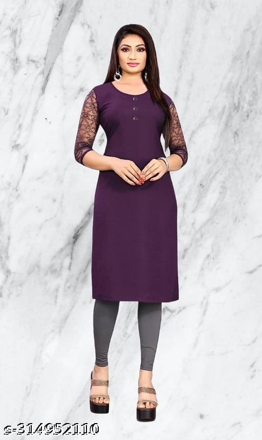 Polyster/Crepe fabric-Women's Straight Amarican Regular Fit Kurta For Daily Use