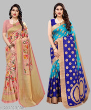 Women's Desinger Art Silk Printed Saree with Blouse Piece( Pack of 2)