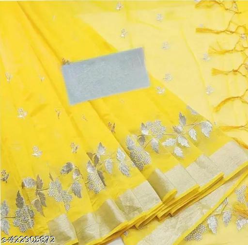 Bollywood Chanderi Cotton New Fancy Embroidery Saree For Festival
