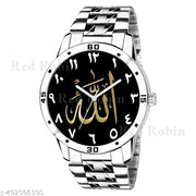 Natrix Analog ALLAH Design Black Dial Stylish Silver Stainless Steel Strap Wrist Watch for Muslim Men and Boys, Pack of 1 - ALLAH-AVO-SIL-STL | Eid Special Collection