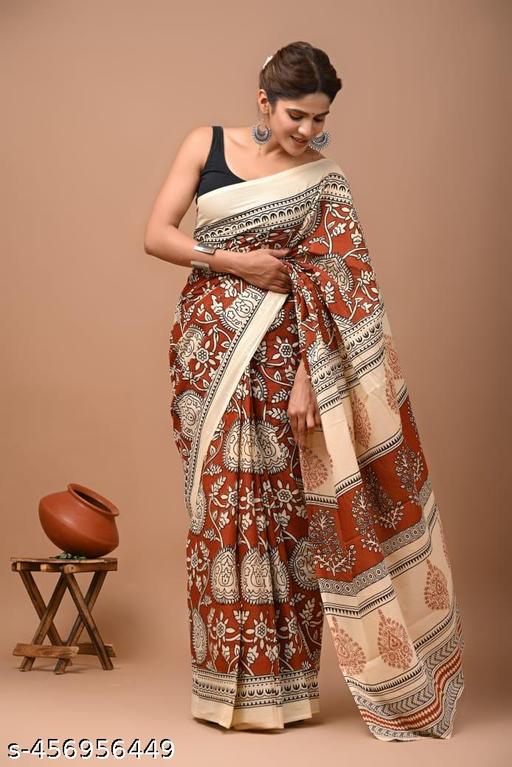 Jaipuri Hand Block Printed Daily Wear Soft Cotton Mulmul Saree ,Sanganeri Cotton Mulmul Saree, Indigo Print saree,Bagru Cotton Saree, Batic / Batik Print Cotton saree In Super Fine 92*80 Fabric Quality With Attached Blouse Piece for Woman