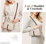 cream Adjustable Sling - Premium PU Leather with Dual Zipper Compartments