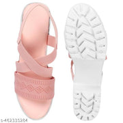Strap style Heel footwear wedges Block Chunky High Heel Ankle Elastic Strap Open Toe Sandal for Women