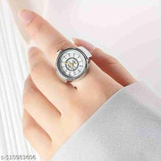 S K Enterprise Adjustable elastic band ring watches in silver tones with quartz movement.