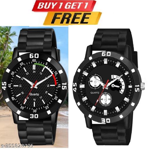 Watch Combo BUY 1 GET1FREE Black Designer Professional PU Analog Watch pack of 2