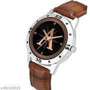 Natrix Analog Round Black Dial ALPHABET A Design Stylish Brown Leather Strap Classic Design Fancy Wrist Watch for Men and Boys, Pack of 1 - ALPHA-A-AVO-SIL-DBRW-CRL