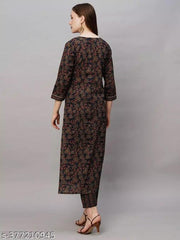 Cotton Kurtis Women's Blue Printed Cotton Kurti Set kurta set (kurta set under 300)