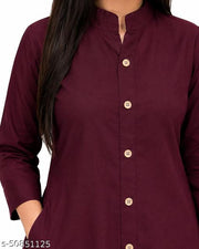 Trendy Attractive Traditional Women Purple Solid Daily Wear A-Line Kurtis With Mandarin Collar & Pocket (Latest Design for Festive Season 2026)