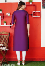 Neha Wine New Stylish ArtSilk Round Neack with Emrodery work  Kurti for Women