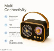 H&T Black Gold Retro Radio Bluetooth Speaker | Vintage Portable Speaker with Carry Handle