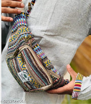 Hemp Waist Bag for Men & Women | Random colour |Adjustable Strap Travel Fanny Pack | Boho Hippie Crossbody Pouch