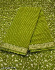 Women Green Leheriya Pattern Saree with Embroidered Lace Border, Traditional Ethnic Wear Saree, Festival Wear Fancy Saree for Women with Matching Blouse Piece