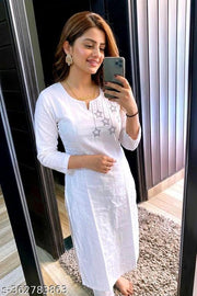 White Cotton Kurti | Apaari Fab Women's Embroidered Cotton Straight Kurti | Cotton Embroidered Kurta | Embroidery Cotton Kurta | White Kurti