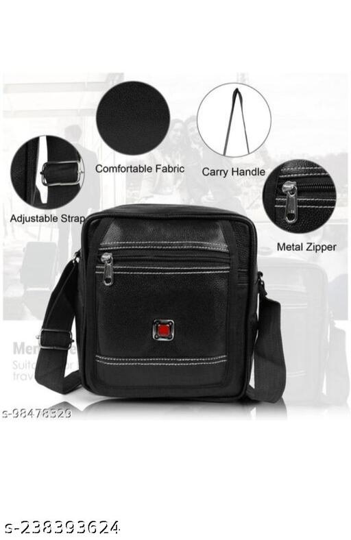 Leather Black Office/Travel Casual Crossbody Bag For Men
